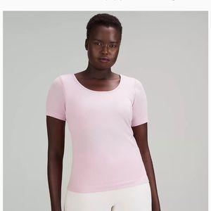 Lululemon Ebb to Street short-sleeved shirt. Pink peony color